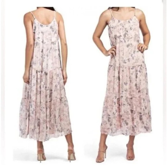 NWOT Elena Baldi Italian Silk Blend Floral Tierred Midi Dress in Blush - Size M - Picture 2 of 8